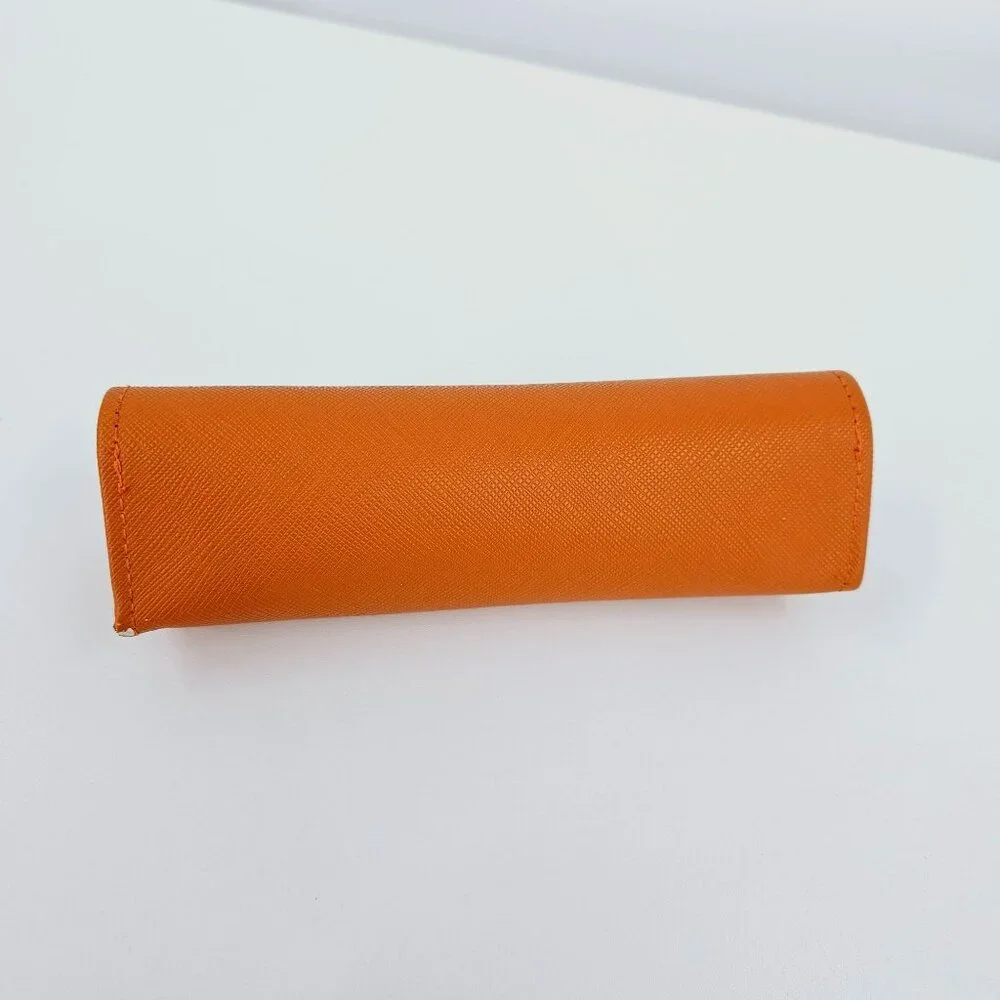 Tory Burch Glasses Case Orange Saffiano Leather Gold Metal Logo Designer Stylish
